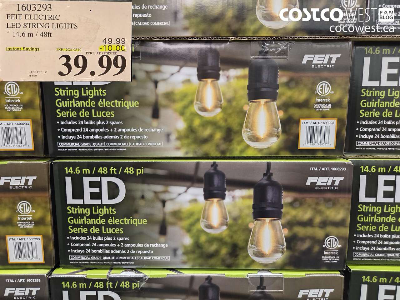 1603293 FEIT ELECTRIC LED STRING LIGHTS 14.6 M / 48FT ($10.00 INSTANT SAVINGS EXPIRES ON 2026-05-10) $39.99