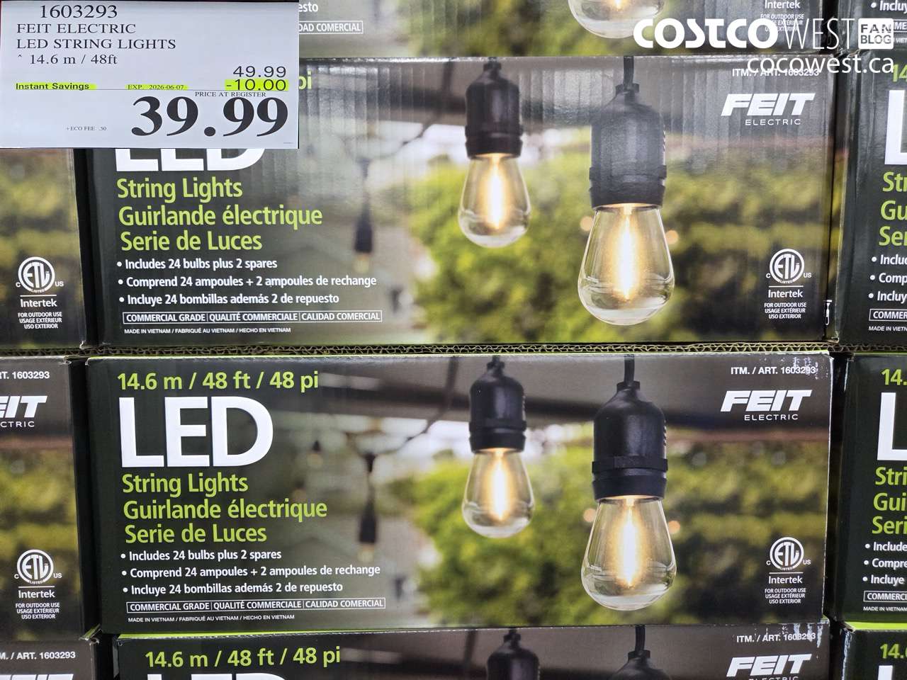 1603293 FEIT ELECTRIC LED STRING LIGHTS 14.6 M / 48FT ($10.00 INSTANT SAVINGS EXPIRES ON 2026-06-07) $39.99