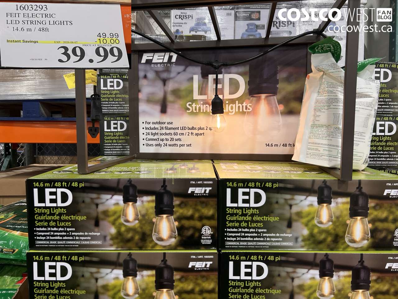 1603293 FEIT ELECTRIC LED STRING LIGHTS 14.6 M / 48FT ($10.00 INSTANT SAVINGS EXPIRES ON 2026-06-07) $39.99