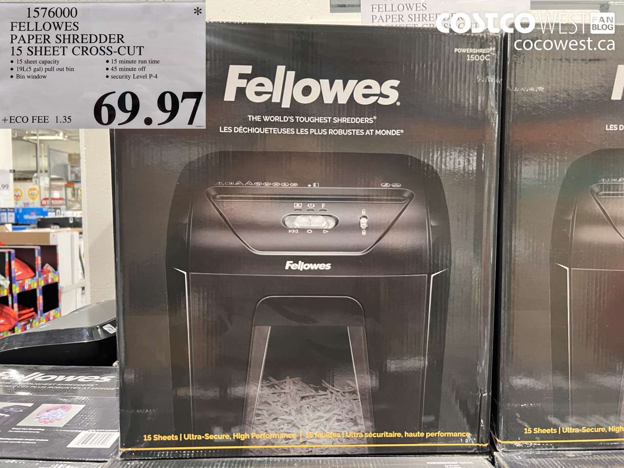 1576000 FELLOWES PAPER SHREDDER 15 SHEET CROSS-CUT $69.97