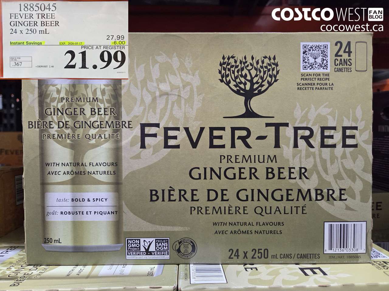 1885045 FEVER TREE GINGER BEER 24 X 250 ML ($6.00 INSTANT SAVINGS EXPIRES ON 2026-05-17) $21.99