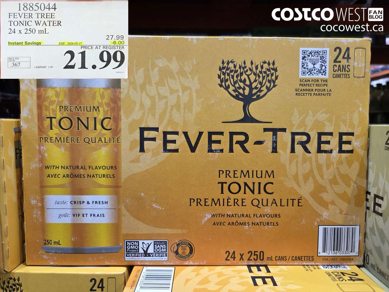 1885044 FEVER TREE TONIC WATER 24 X 250 ML ($6.00 INSTANT SAVINGS EXPIRES ON 2026-05-17) $21.99