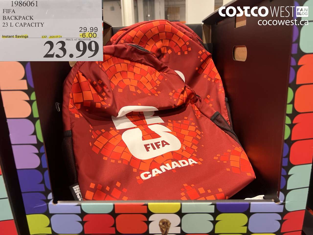 1986061 FIFA BACKPACK 23 L CAPACITY ($6.00 INSTANT SAVINGS EXPIRES ON 2026-05-24) $23.99