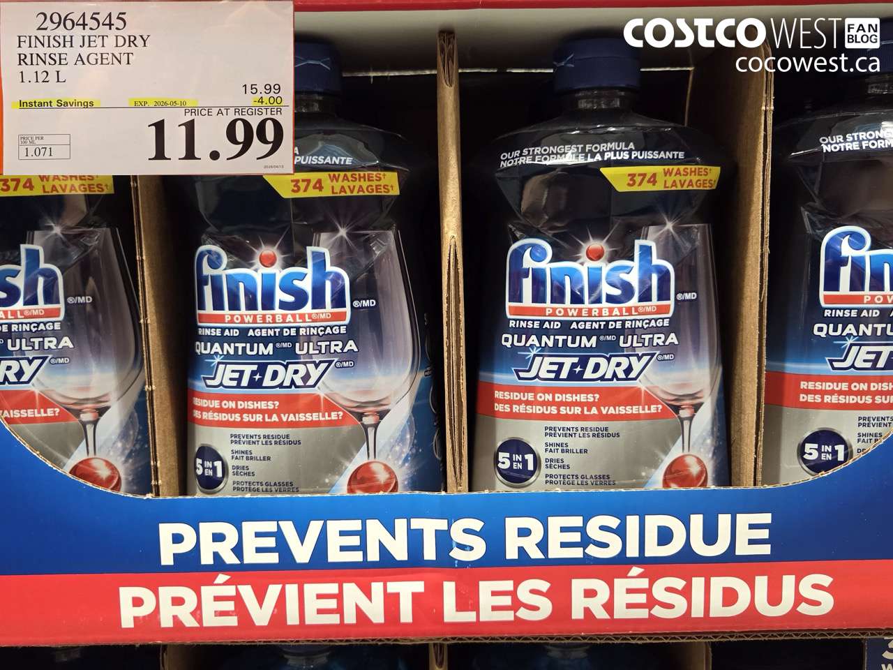 2964545 FINISH JET DRY RINSE AGENT 1.12 L ($4.00 INSTANT SAVINGS EXPIRES ON 2026-05-10) $11.99