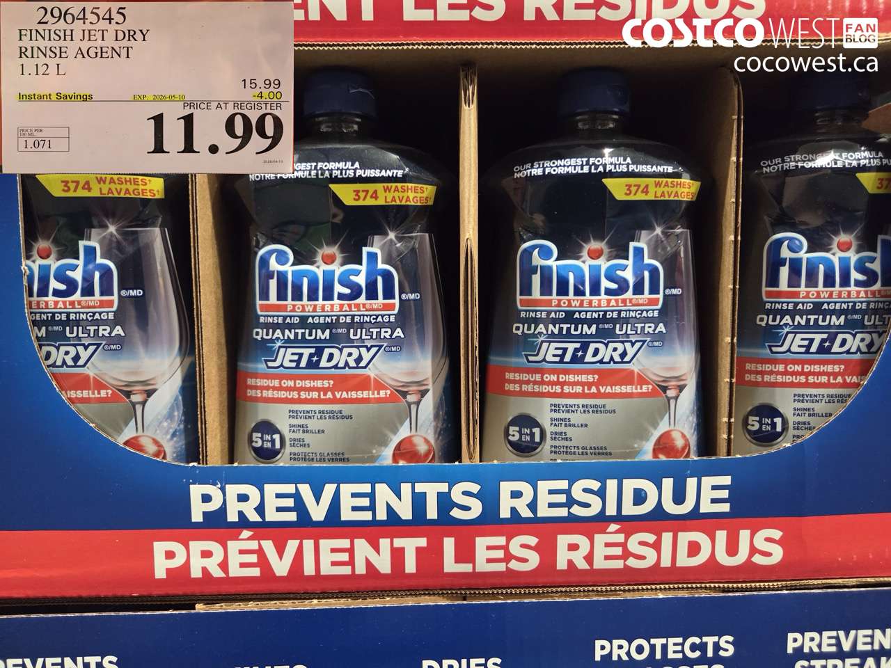 2964545 FINISH JET DRY RINSE AGENT 1.12 L ($4.00 INSTANT SAVINGS EXPIRES ON 2026-05-10) $11.99