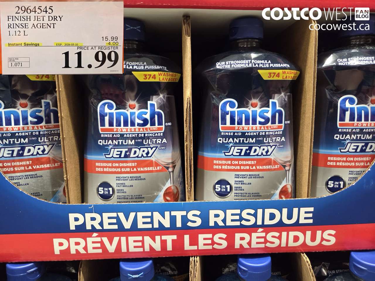2964545 FINISH JET DRY RINSE AGENT 1.12 L ($4.00 INSTANT SAVINGS EXPIRES ON 2026-05-10) $11.99