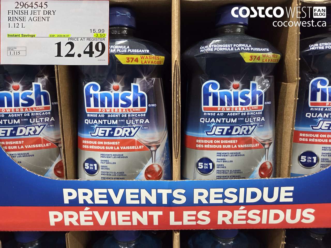 2964545 FINISH JET DRY RINSE AGENT 1.12 L ($3.50 INSTANT SAVINGS EXPIRES ON 2026-06-07) $12.49