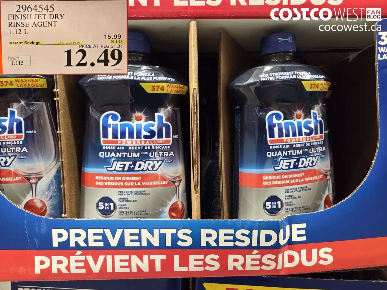 2964545 FINISH JET DRY RINSE AGENT 1.12 L ($3.50 INSTANT SAVINGS EXPIRES ON 2026-06-07) $12.49