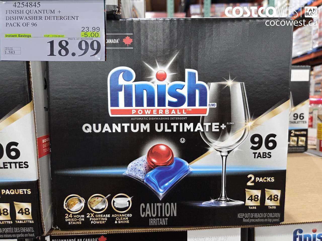 4254845 FINISH QUANTUM + DISHWASHER DETERGENT PACK OF 96 ($5.00 INSTANT SAVINGS EXPIRES ON 2026-06-07) $18.99