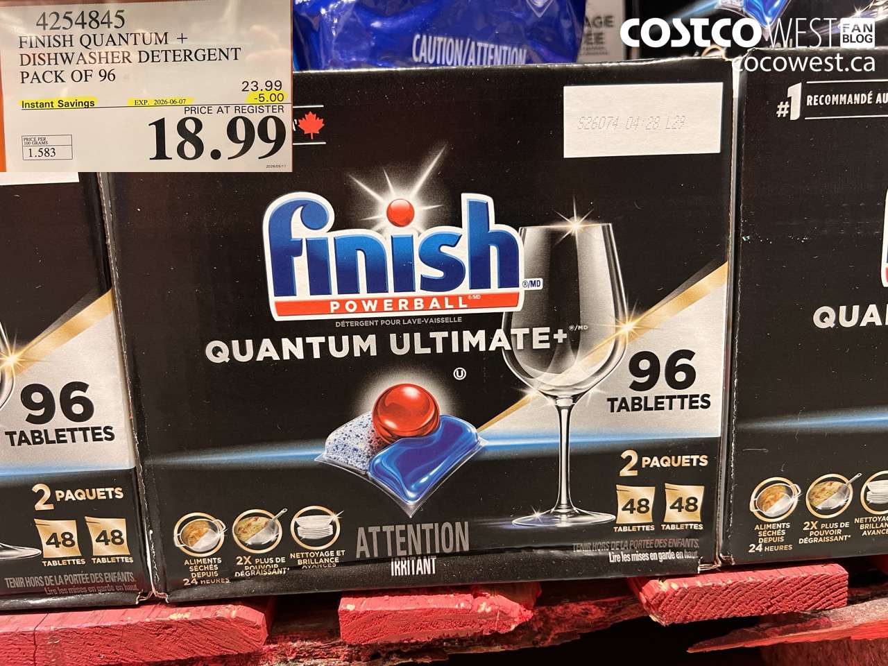 4254845 FINISH QUANTUM + DISHWASHER DETERGENT PACK OF 96 ($5.00 INSTANT SAVINGS EXPIRES ON 2026-06-07) $18.99
