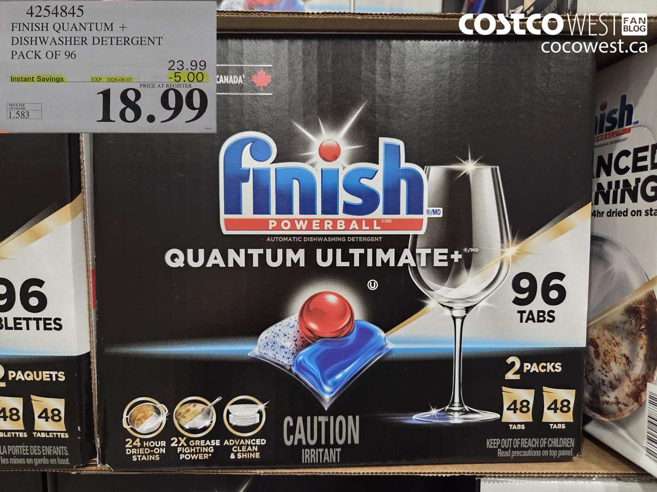 4254845 FINISH QUANTUM + DISHWASHER DETERGENT PACK OF 96 ($5.00 INSTANT SAVINGS EXPIRES ON 2026-06-07) $18.99