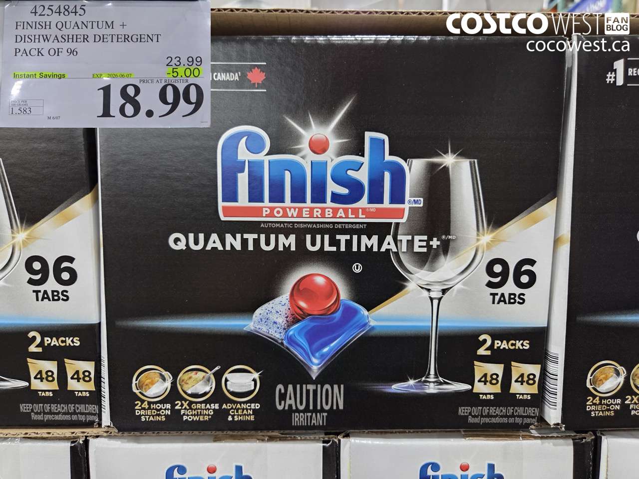 4254845 FINISH QUANTUM + DISHWASHER DETERGENT PACK OF 96 ($5.00 INSTANT SAVINGS EXPIRES ON 2026-06-07) $18.99