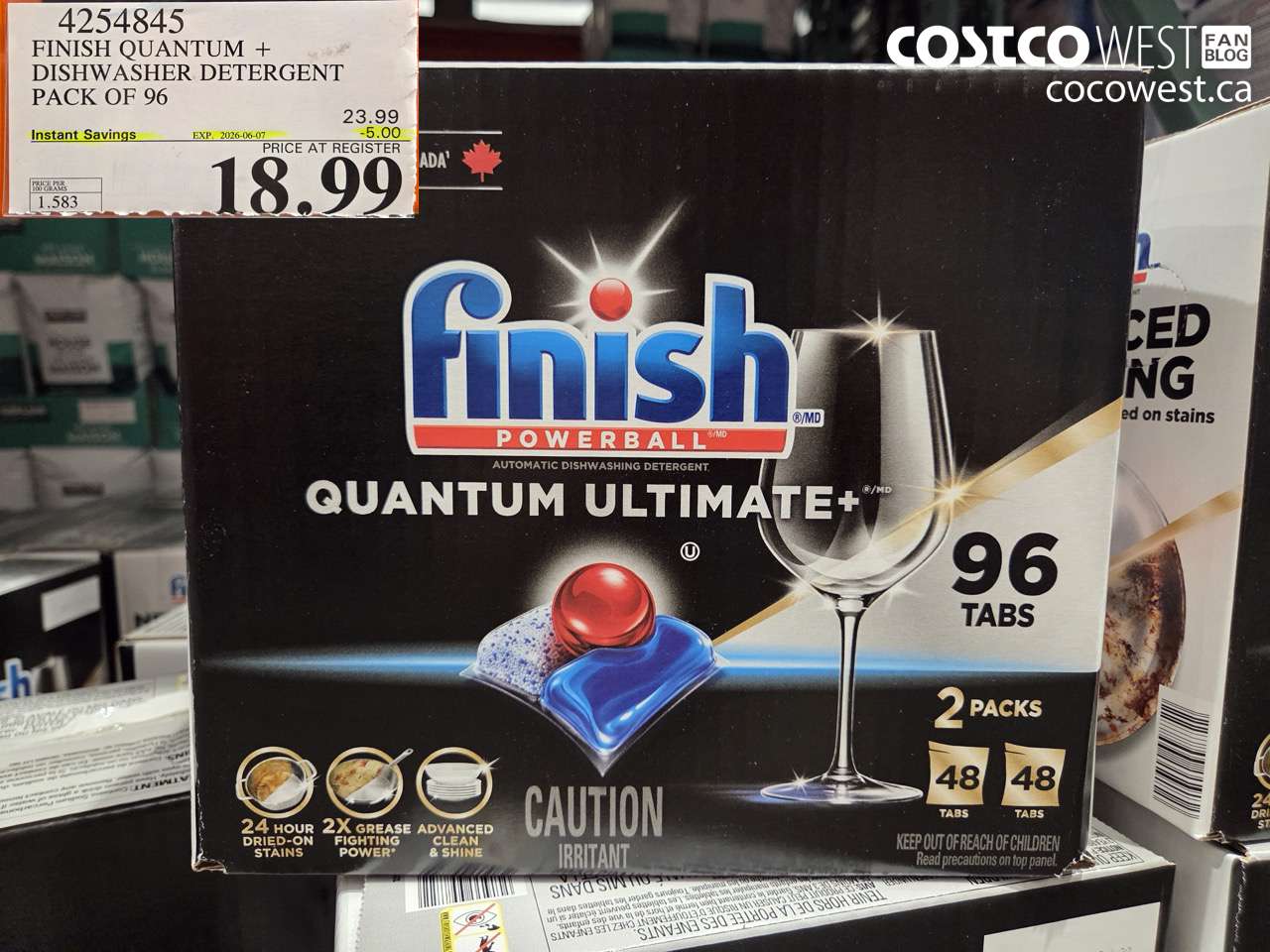 4254845 FINISH QUANTUM + DISHWASHER DETERGENT PACK OF 96 ($5.00 INSTANT SAVINGS EXPIRES ON 2026-06-07) $18.99