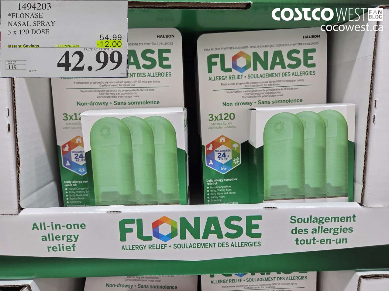 1494203 FLONASE NASAL SPRAY 3 X 120 DOSE ($12.00 INSTANT SAVINGS EXPIRES ON 2026-06-07) $42.99