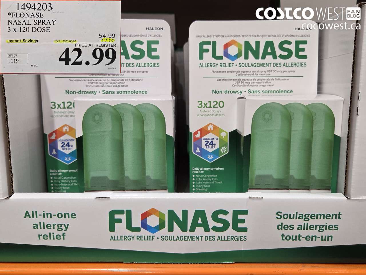 1494203 FLONASE NASAL SPRAY 3 X 120 DOSE ($12.00 INSTANT SAVINGS EXPIRES ON 2026-06-07) $42.99