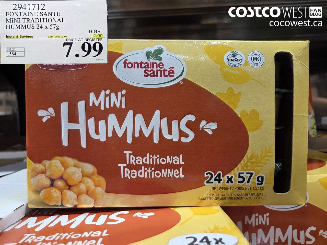 2941712 FONTAINE SANTE MINI TRADITIONAL HUMMUS 24 X 57G ($2.00 INSTANT SAVINGS EXPIRES ON 2026-05-03) $7.99