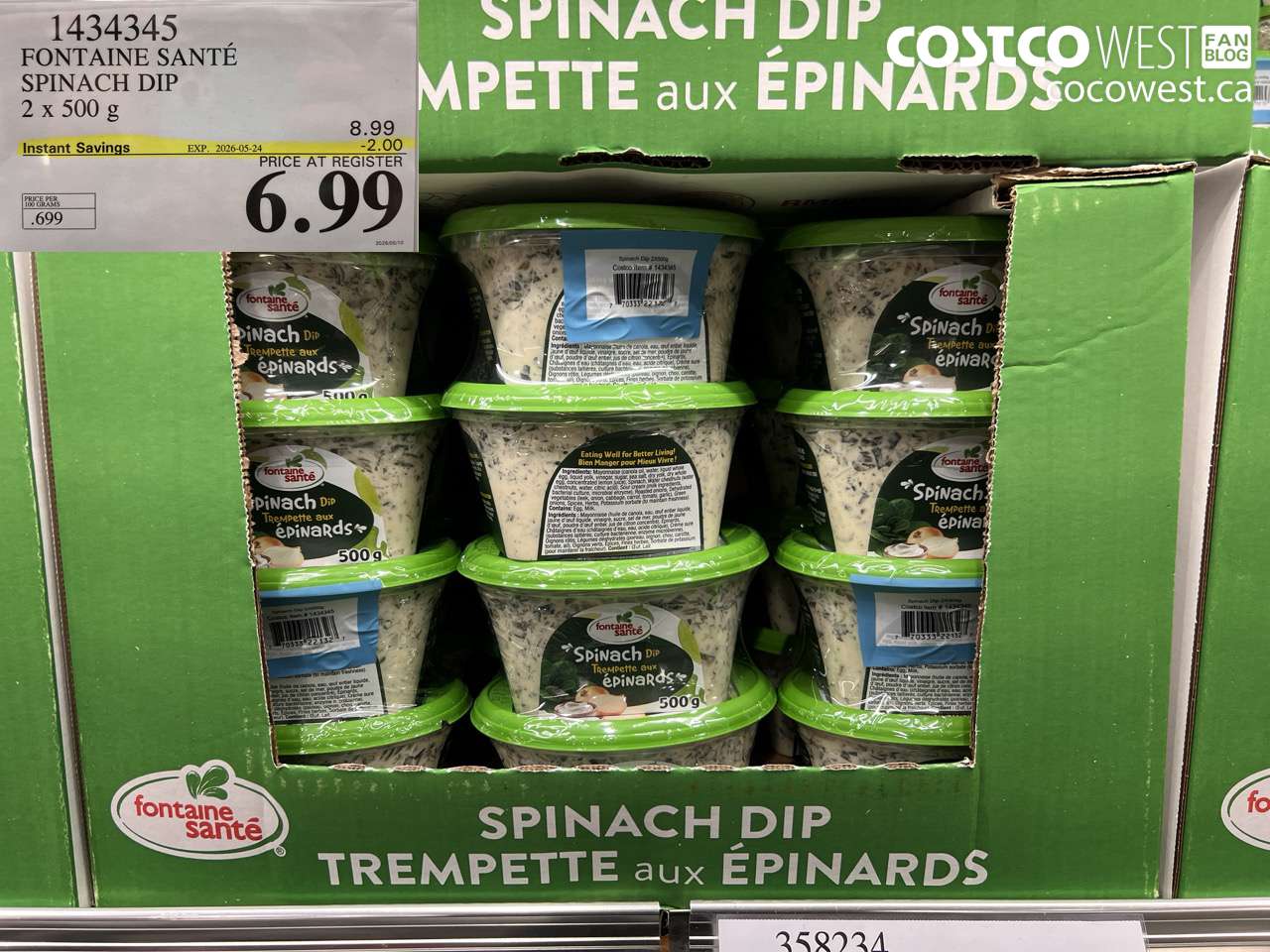1434345 FONTAINE SANTÉ SPINACH DIP 2 X 500 G ($2.00 INSTANT SAVINGS EXPIRES ON 2026-05-24) $6.99