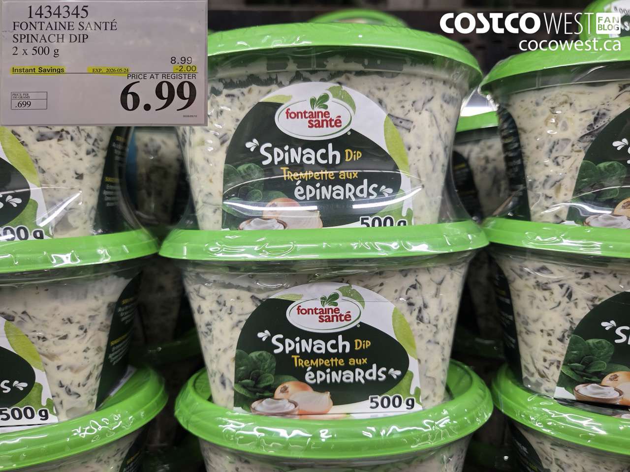 1434345 FONTAINE SANTÉ SPINACH DIP 2 X 500 G ($2.00 INSTANT SAVINGS EXPIRES ON 2026-05-24) $6.99