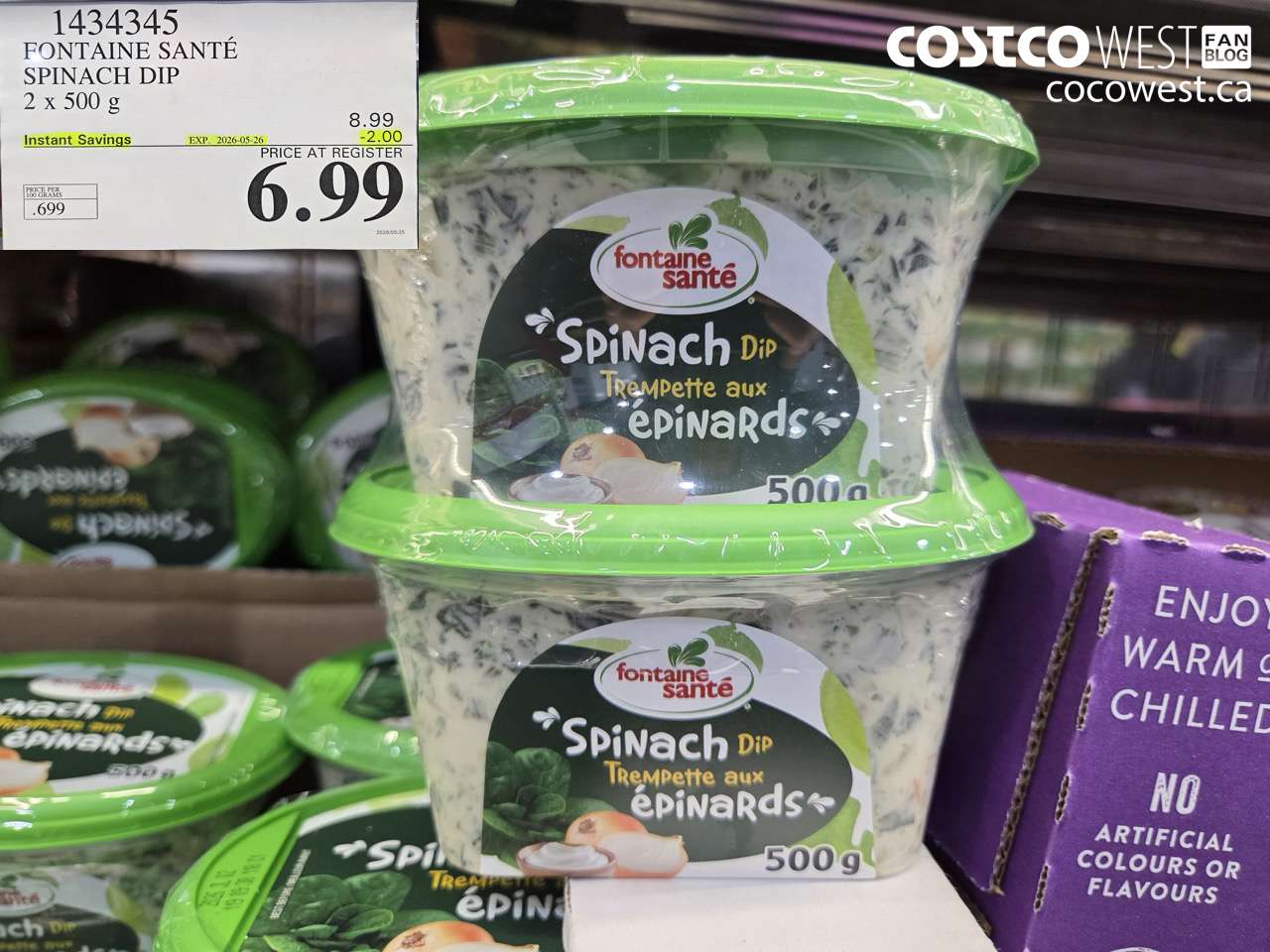 1434345 FONTAINE SANTÉ SPINACH DIP 2 X 500 G ($2.00 INSTANT SAVINGS EXPIRES ON 2026-05-26) $6.99