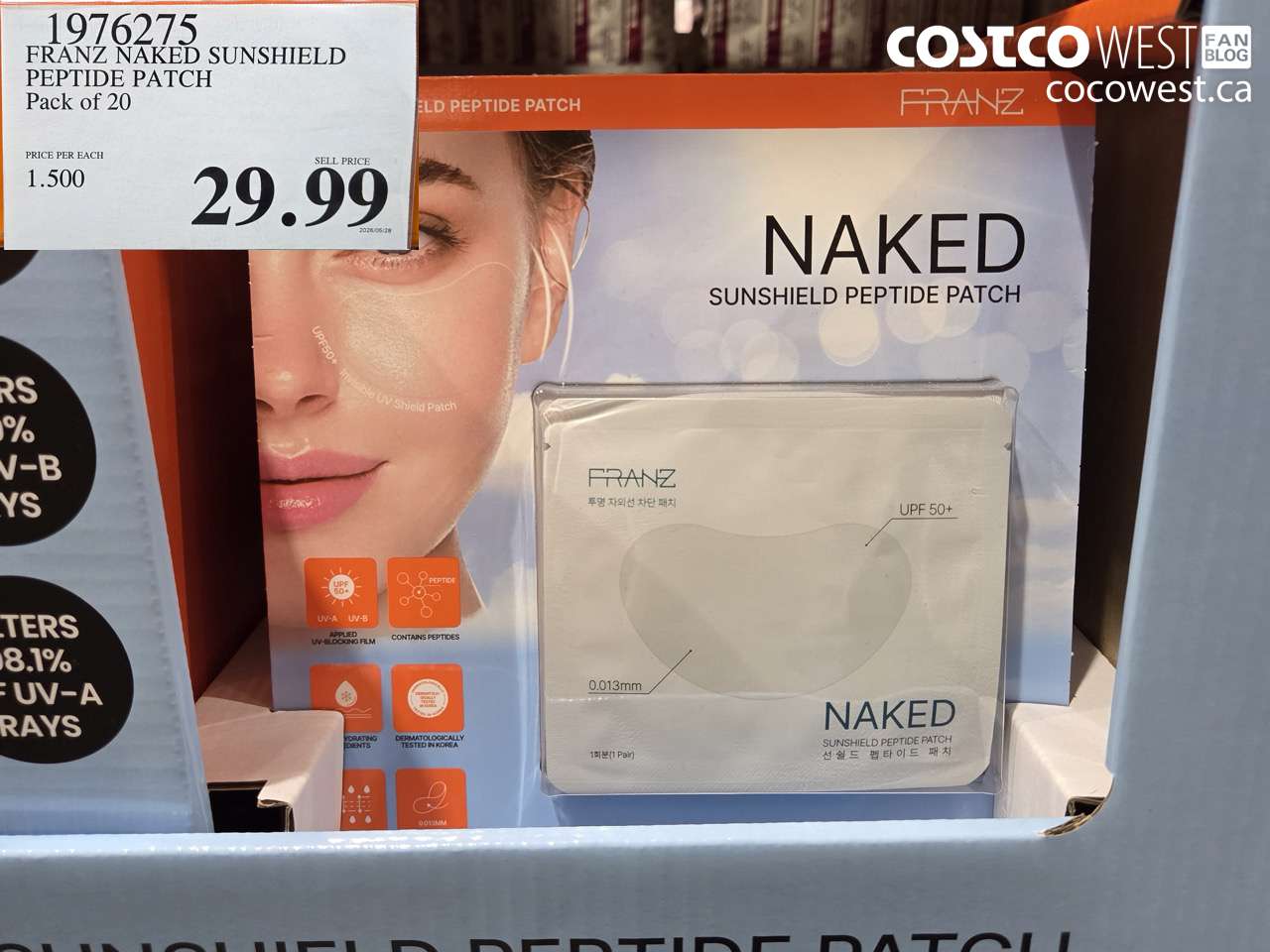 1976275 FRANZ NAKED SUNSHIELD PEPTIDE PATCH PACK OF 20 $29.99