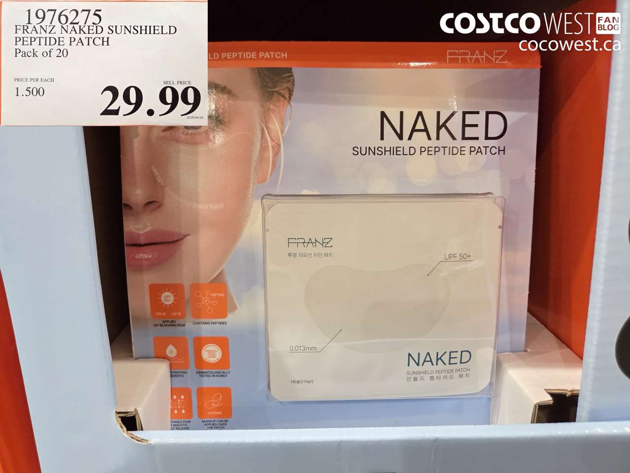 1976275 FRANZ NAKED SUNSHIELD PEPTIDE PATCH Pack of 20 $29.99