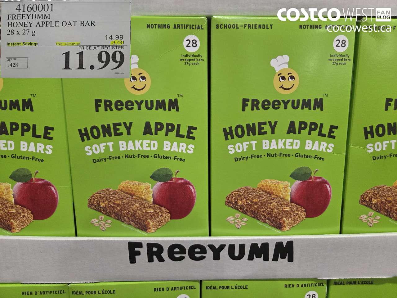 4160001 FREEYUMM HONEY APPLE OAT BAR 28 X 27 G ($3.00 INSTANT SAVINGS EXPIRES ON 2026-05-10) $11.99