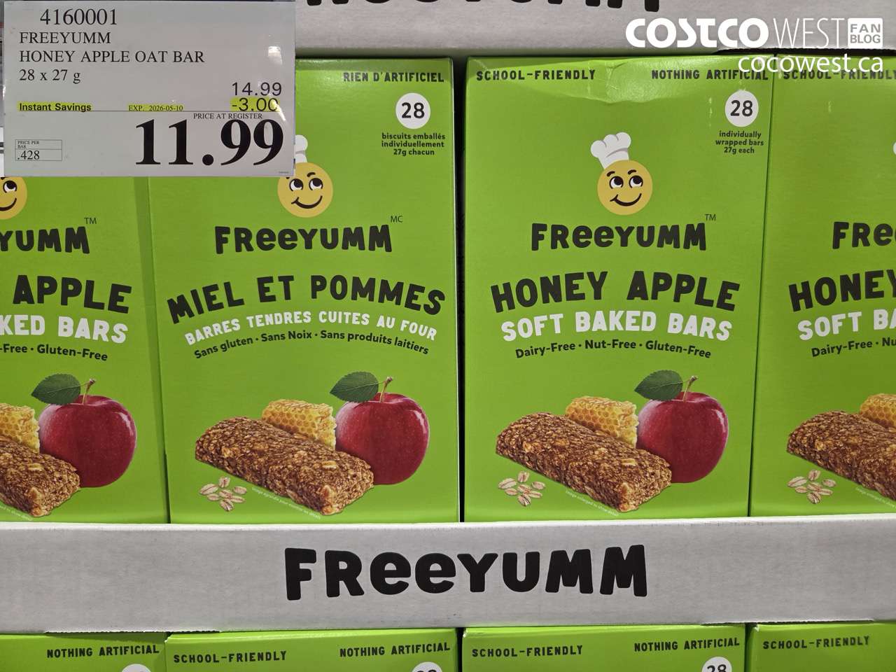 4160001 FREEYUMM HONEY APPLE OAT BAR 28 X 27 G ($3.00 INSTANT SAVINGS EXPIRES ON 2026-05-10) $11.99