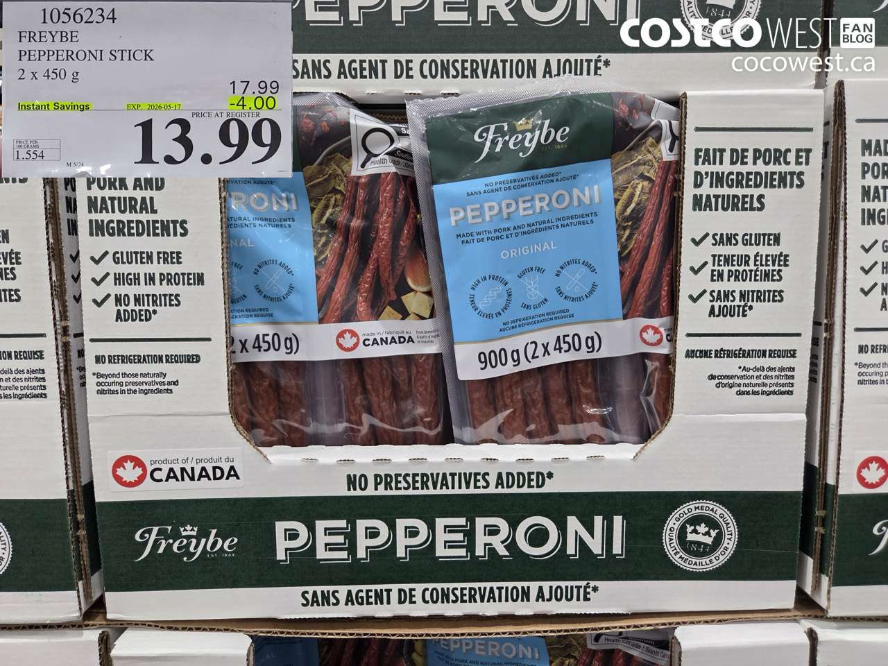 1056234 FREYBE PEPPERONI STICK 2 X 450 G ($4.00 INSTANT SAVINGS EXPIRES ON 2026-05-17) $13.99