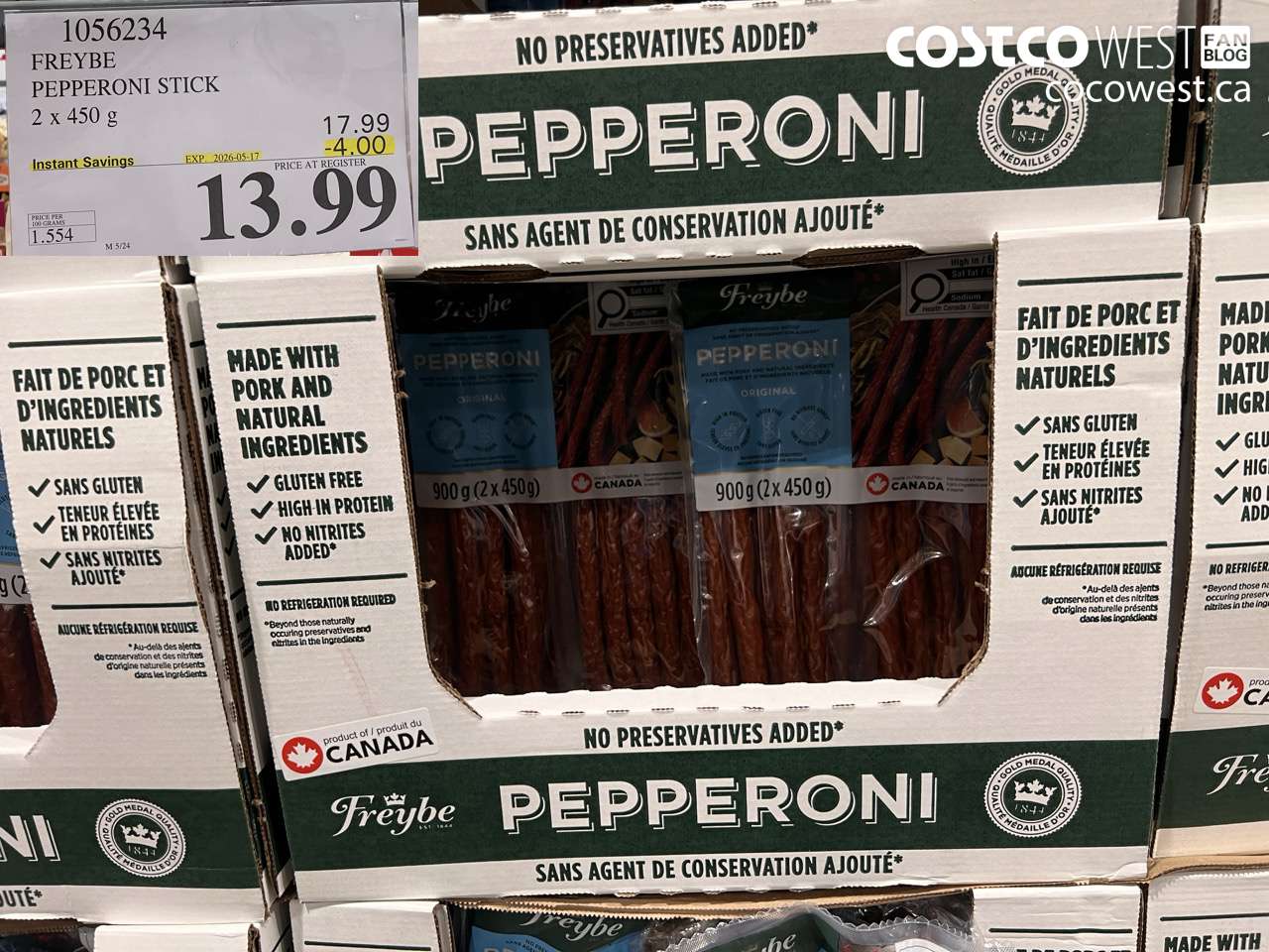 1056234 FREYBE PEPPERONI STICK 2 X 450 G ($4.00 INSTANT SAVINGS EXPIRES ON 2026-05-17) $13.99