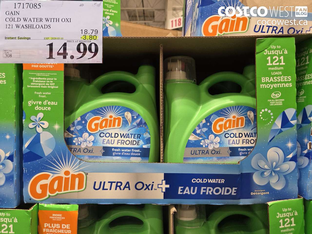 1717085 GAIN COLD WATER WITH OXI 121 WASHLOADS ($3.80 INSTANT SAVINGS EXPIRES ON 2026-05-10) $14.99