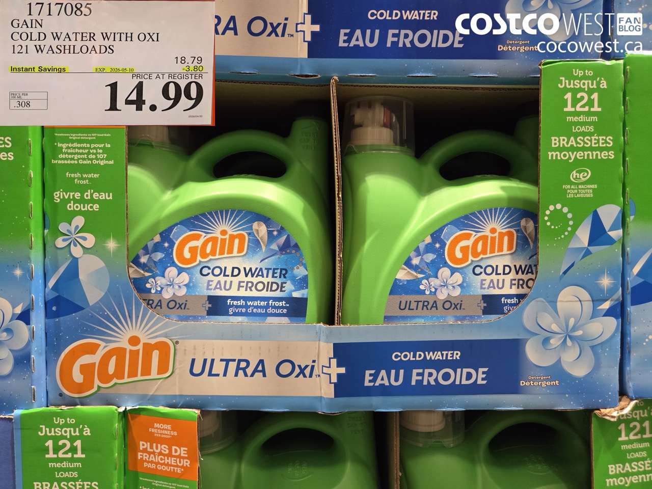 1717085 GAIN COLD WATER WITH OXI 121 WASHLOADS ($3.80 INSTANT SAVINGS EXPIRES ON 2026-05-10) $14.99