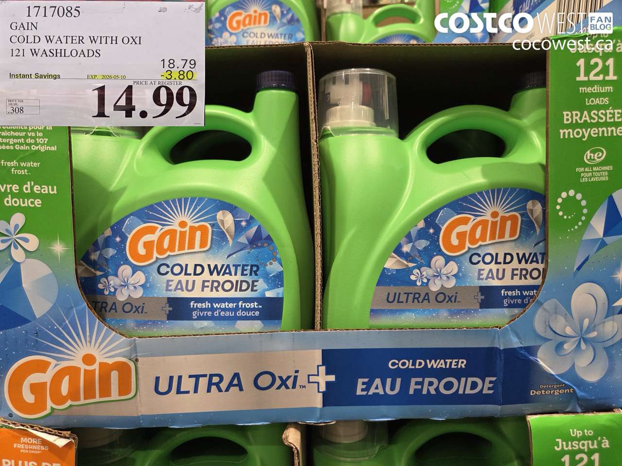 1717085 GAIN COLD WATER WITH OXI 121 WASHLOADS ($3.80 INSTANT SAVINGS EXPIRES ON 2026-05-10) $14.99