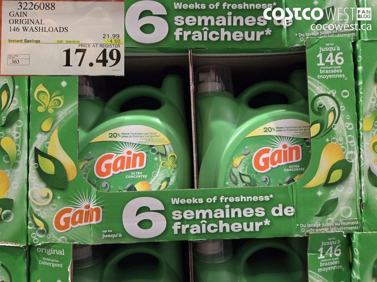 3226088 GAIN ORIGINAL 146 WASHLOADS ($4.50 INSTANT SAVINGS EXPIRES ON 2026-05-24) $17.49