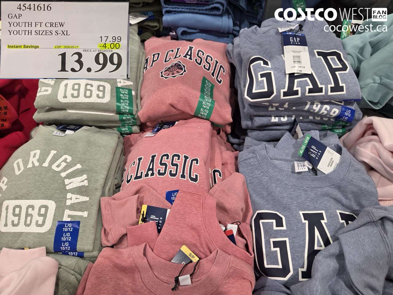 4541616 GAP YOUTH FT CREW YOUTH SIZES S-XL ($4.00 INSTANT SAVINGS EXPIRES ON 2026-05-17) $13.99