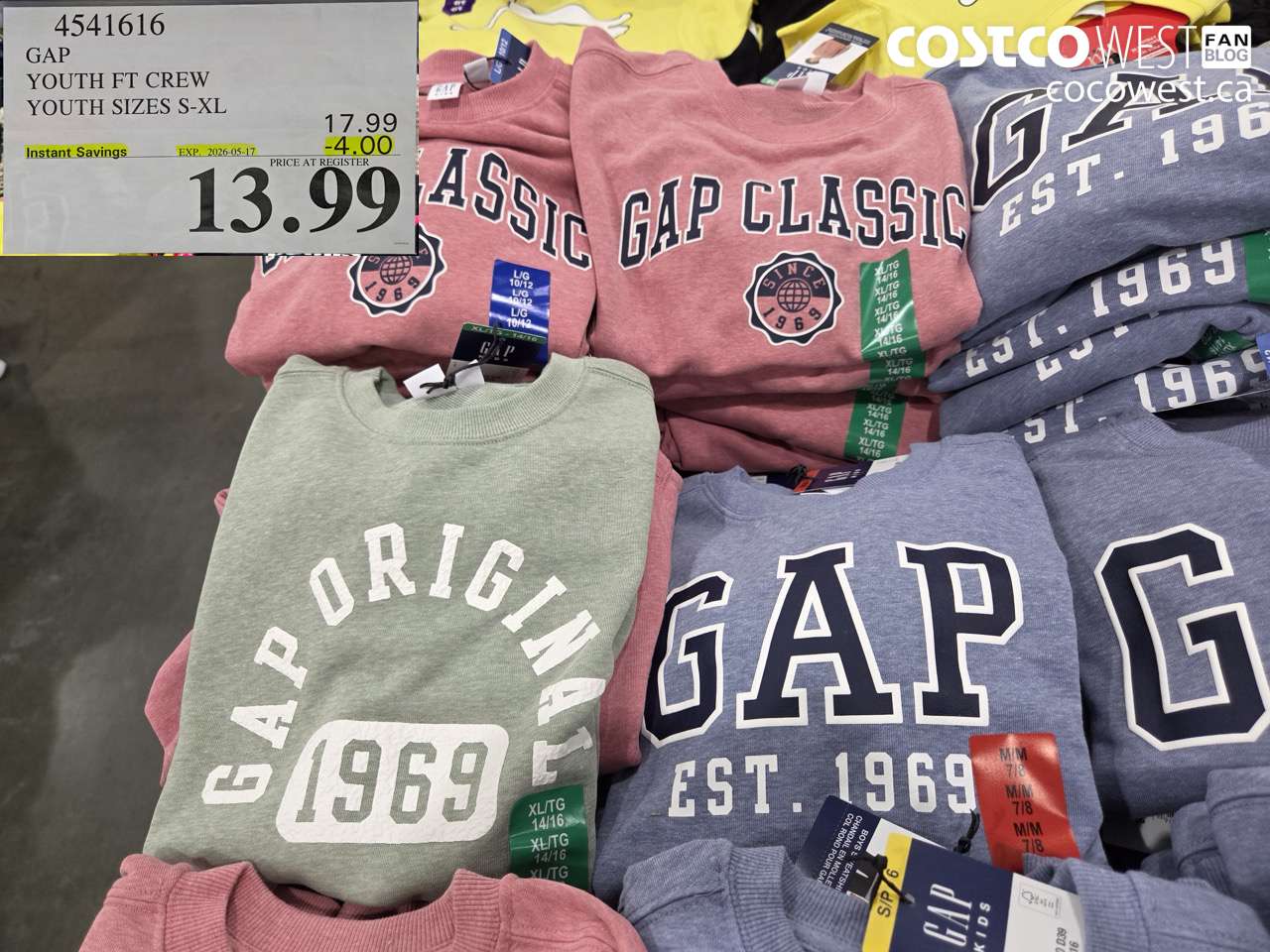 4541616 GAP YOUTH FT CREW YOUTH SIZES S-XL ($4.00 INSTANT SAVINGS EXPIRES ON 2026-05-17) $13.99