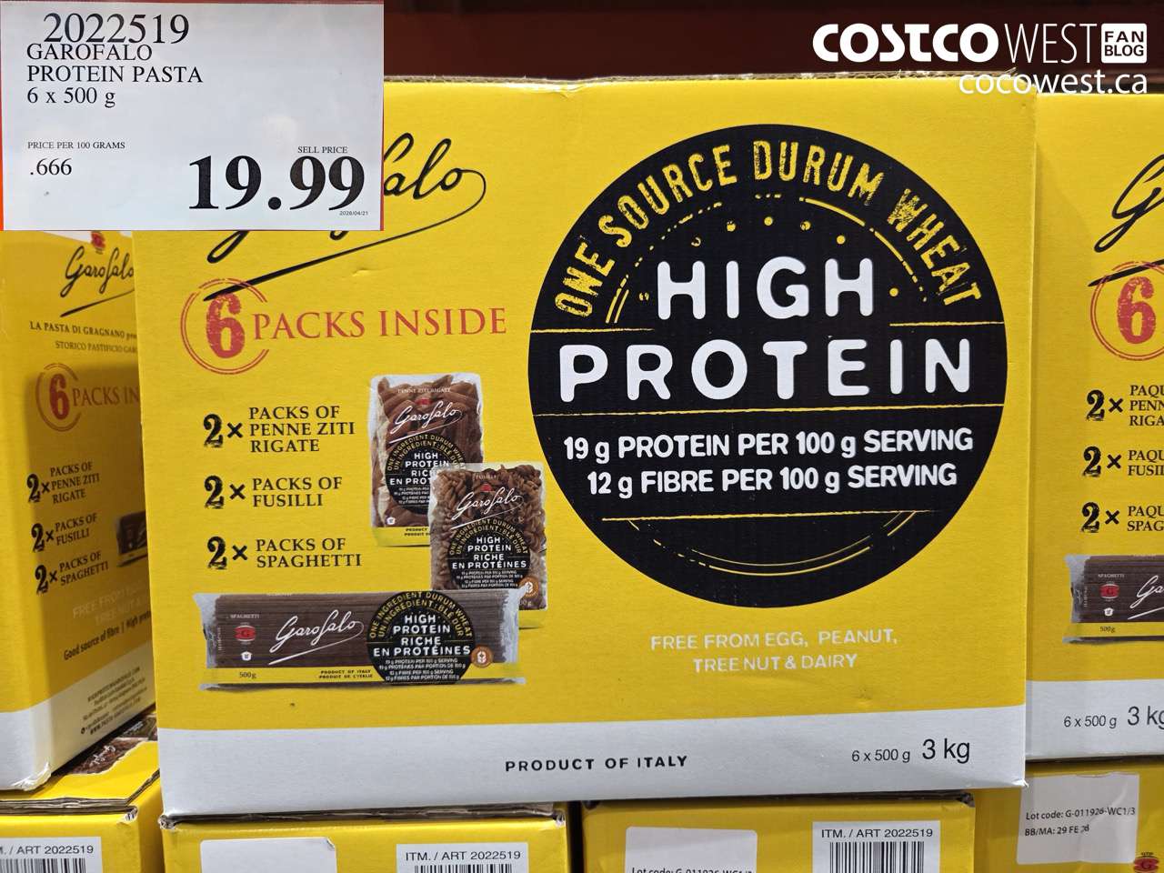 2022519 GAROFALO PROTEIN PASTA 6 X 500 G $19.99