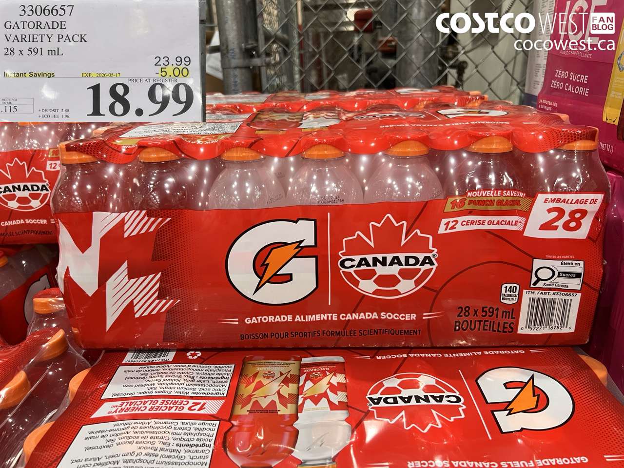 3306657 GATORADE VARIETY PACK 28 X 591 ML ($5.00 INSTANT SAVINGS EXPIRES ON 2026-05-17) $18.99