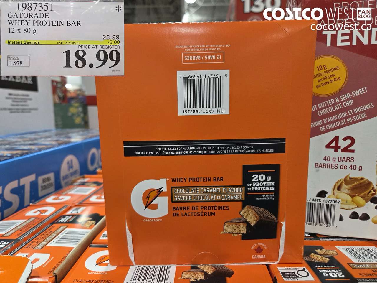 1987351 GATORADE WHEY PROTEIN BAR 12 X 80 G ($5.00 INSTANT SAVINGS EXPIRES ON 2026-05-10) $18.99