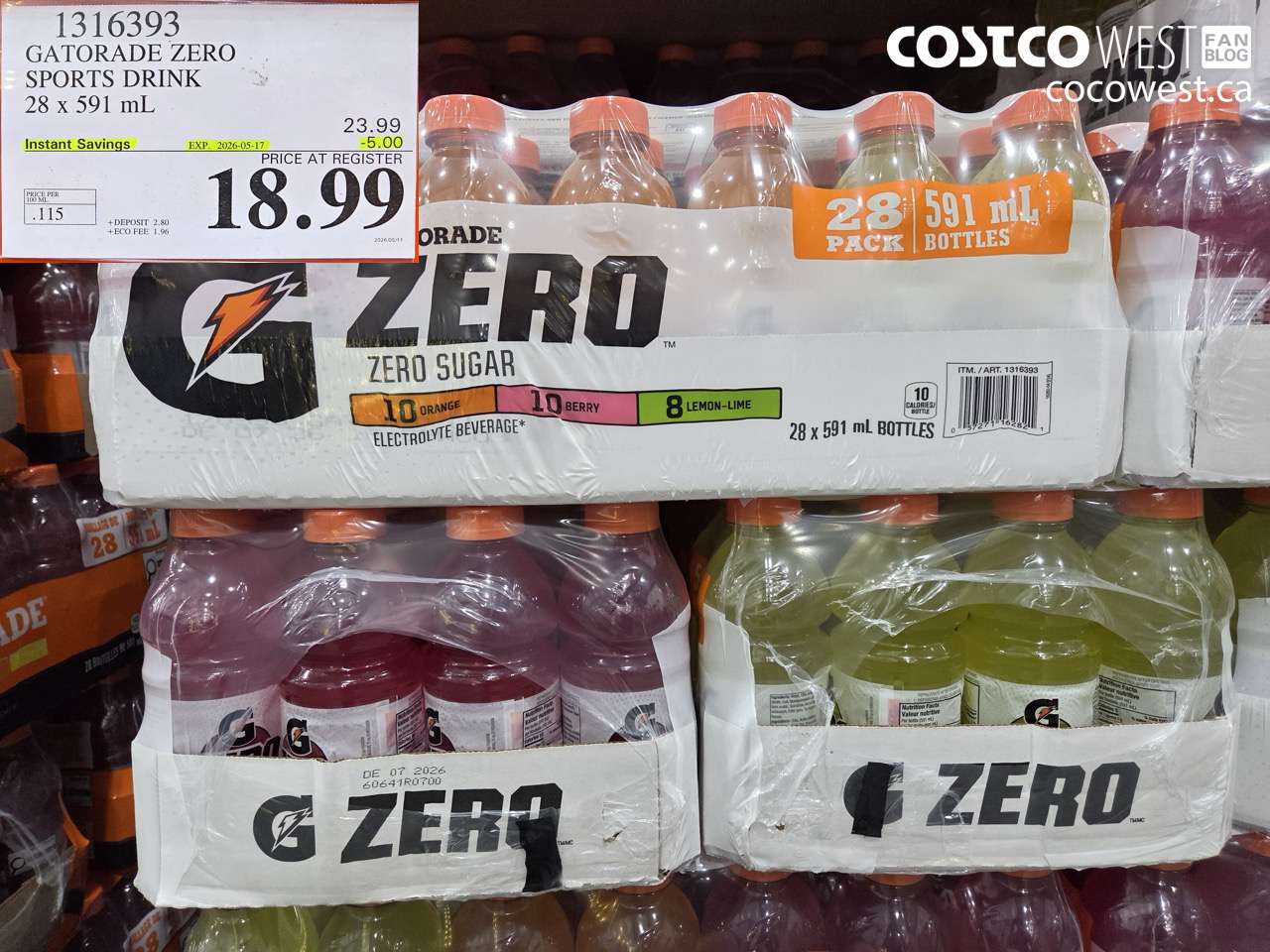 1316393 GATORADE ZERO SPORTS DRINK 28 X 591 ML ($5.00 INSTANT SAVINGS EXPIRES ON 2026-05-17) $18.99