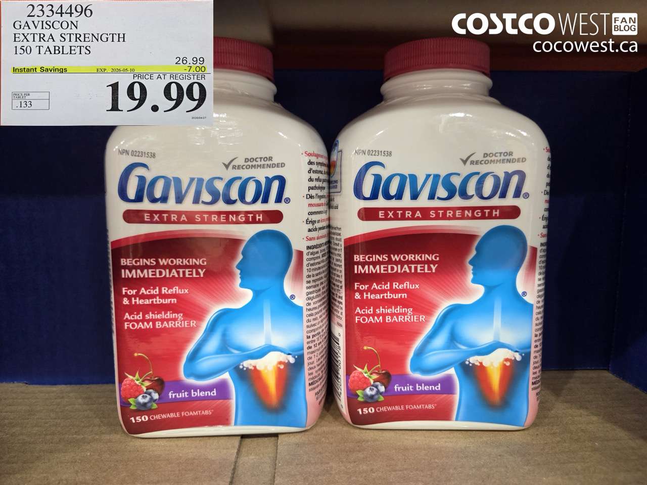 2334496 GAVISCON EXTRA STRENGTH 150 TABLETS ($7.00 INSTANT SAVINGS EXPIRES ON 2026-05-10) $19.99