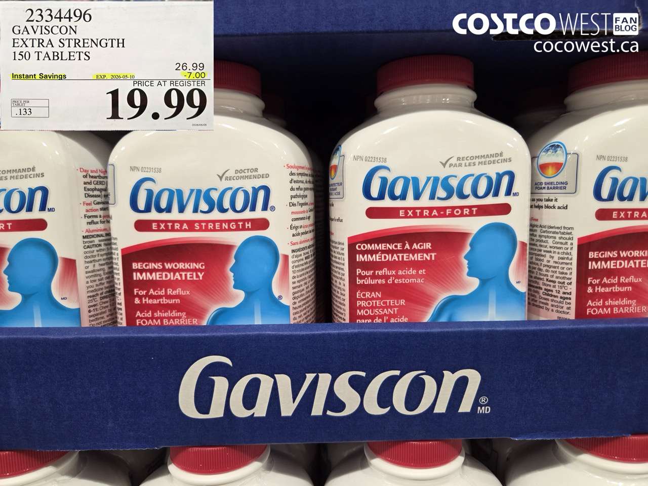 2334496 GAVISCON EXTRA STRENGTH 150 TABLETS ($7.00 INSTANT SAVINGS EXPIRES ON 2026-05-10) $19.99