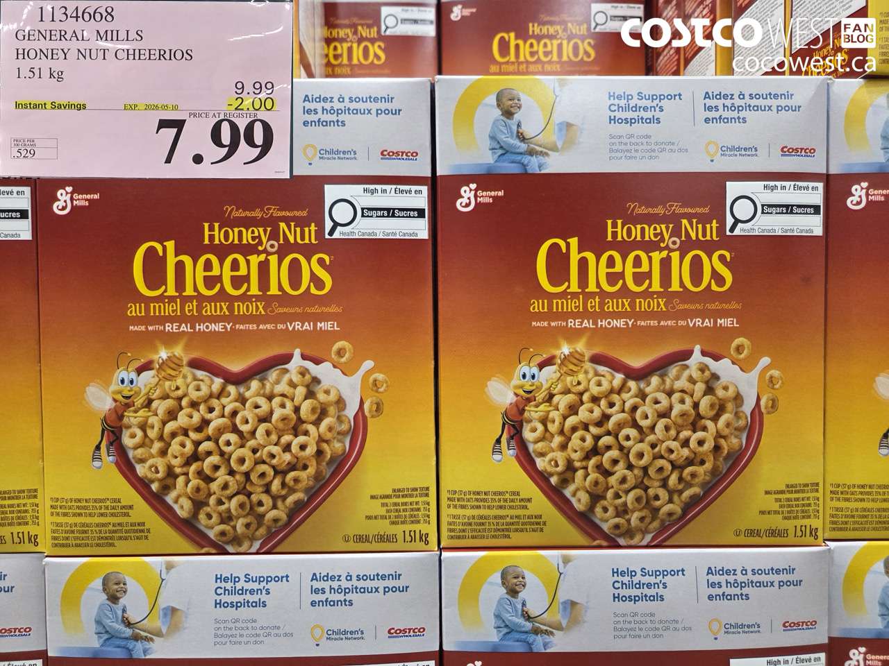 1134668 GENERAL MILLS HONEY NUT CHEERIOS 1.51 KG ($2.00 INSTANT SAVINGS EXPIRES ON 2026-05-10) $7.99