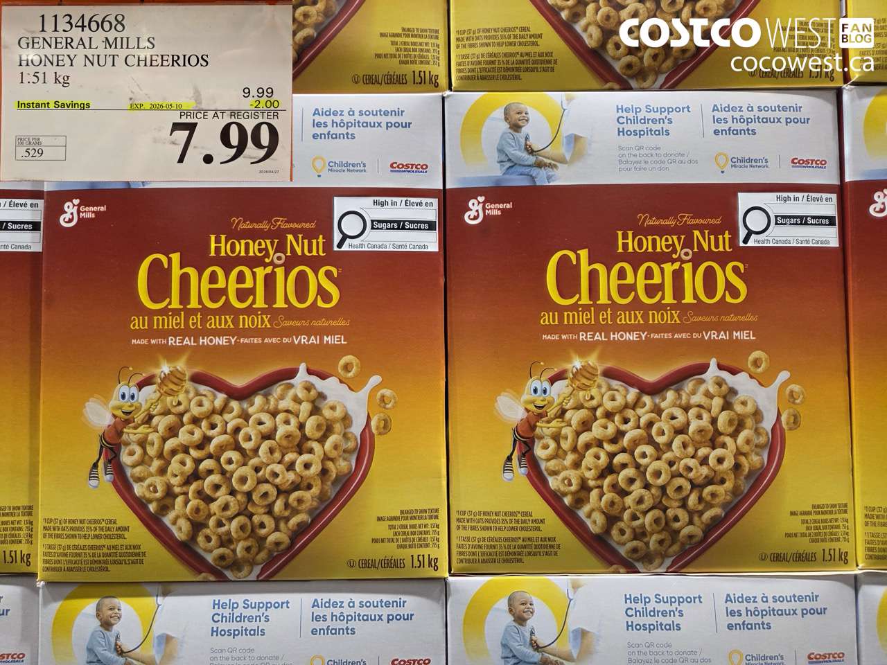 1134668 GENERAL MILLS HONEY NUT CHEERIOS 1.51 kg ($2.00 INSTANT SAVINGS EXPIRES ON 2026-05-10) $7.99
