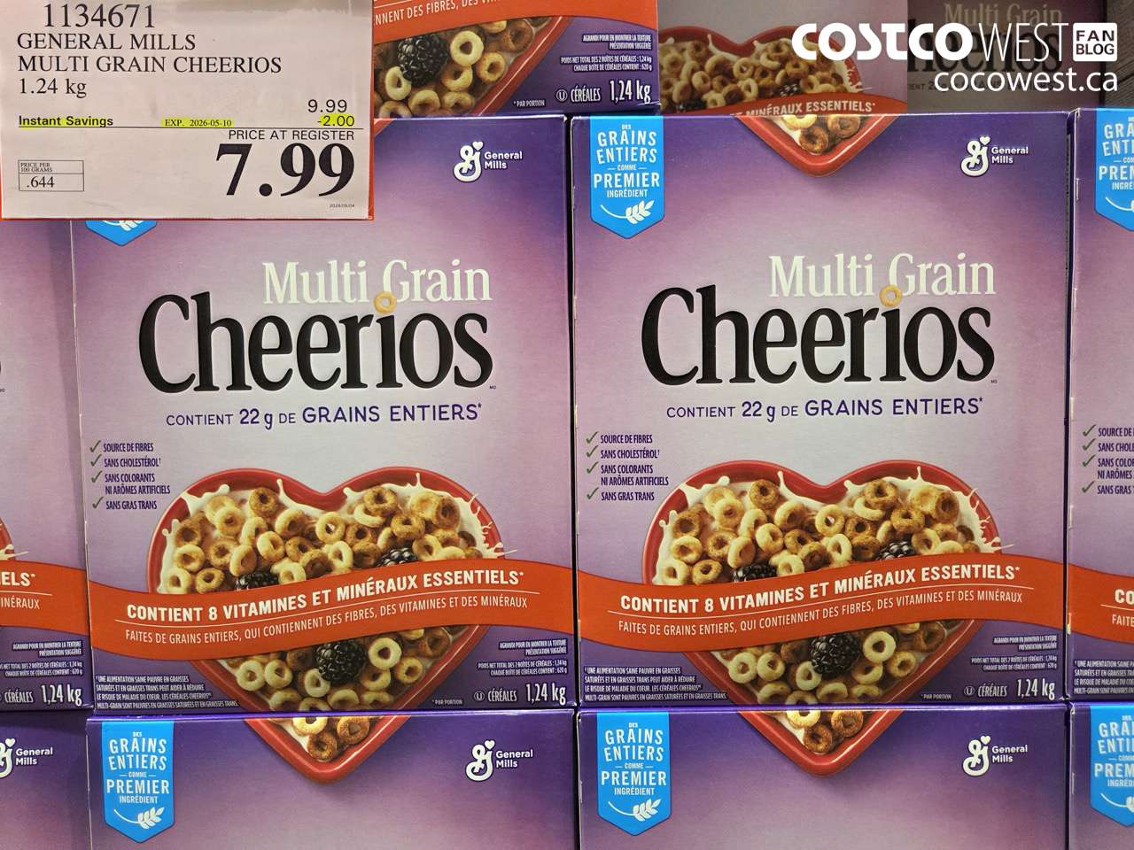 1134671 GENERAL MILLS MULTI GRAIN CHEERIOS 1.24 KG ($2.00 INSTANT SAVINGS EXPIRES ON 2026-05-10) $7.99