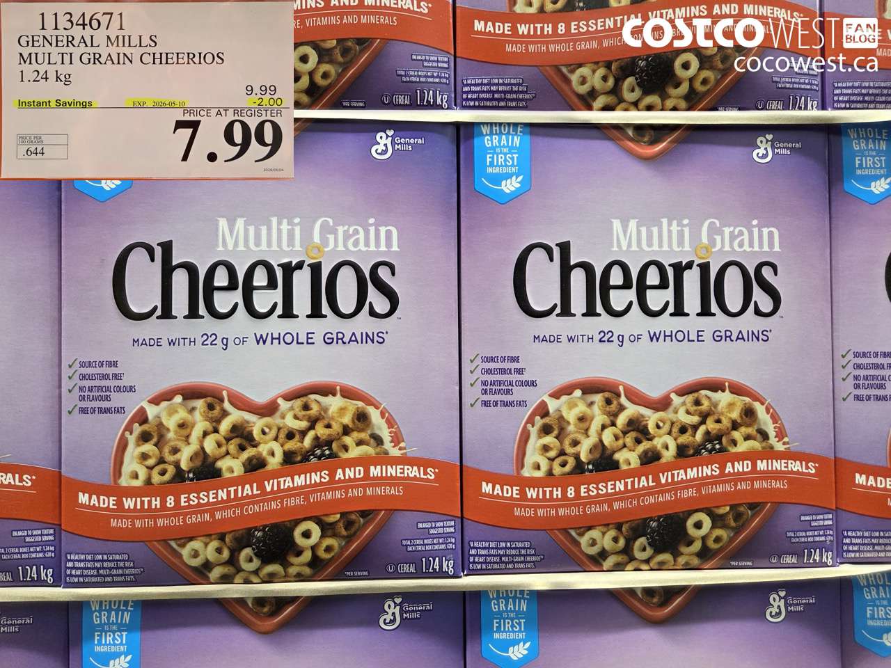 1134671 GENERAL MILLS MULTI GRAIN CHEERIOS 1.24 KG ($2.00 INSTANT SAVINGS EXPIRES ON 2026-05-10) $7.99