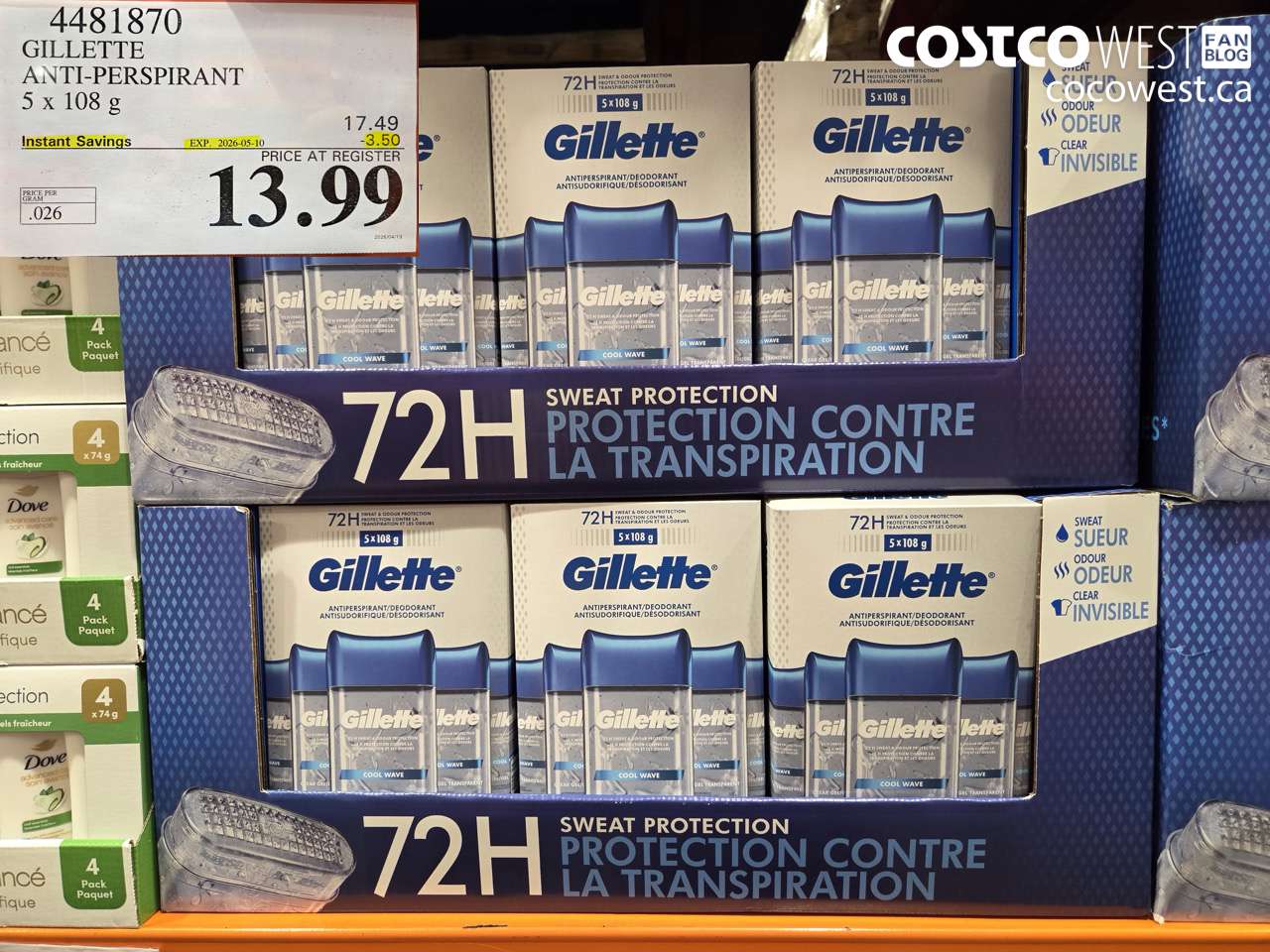 4481870 GILLETTE ANTI-PERSPIRANT 5 X 108 G ($3.50 INSTANT SAVINGS EXPIRES ON 2026-05-10) $13.99