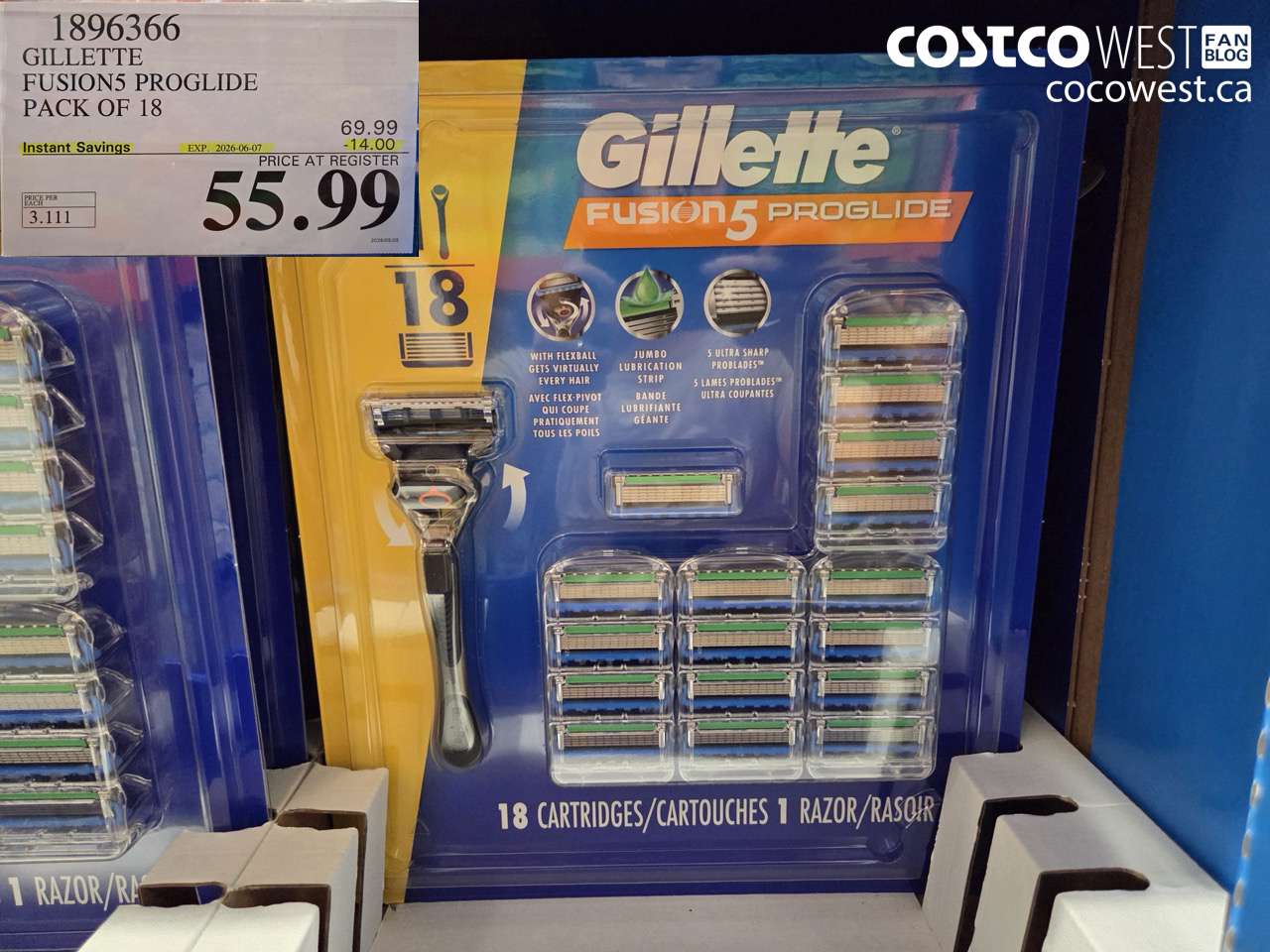 1896366 GILLETTE FUSION5 PROGLIDE PACK OF 18 ($14.00 INSTANT SAVINGS EXPIRES ON 2026-06-07) $55.99