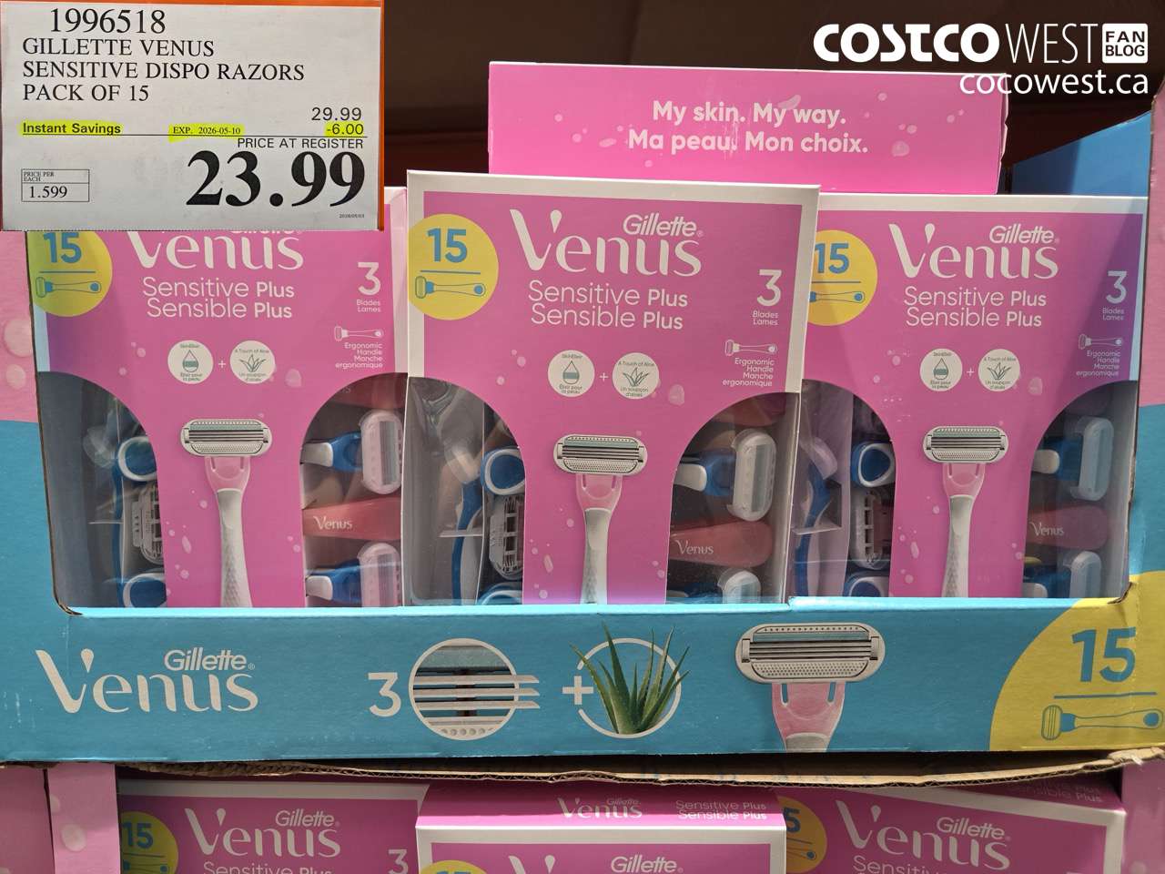1996518 GILLETTE VENUS SENSITIVE DISPO RAZORS PACK OF 15 ($6.00 INSTANT SAVINGS EXPIRES ON 2026-05-10) $23.99