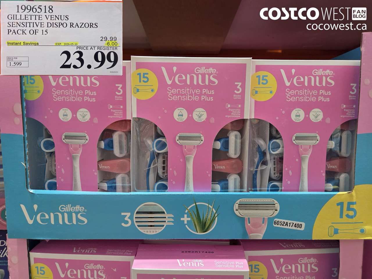 1996518 GILLETTE VENUS SENSITIVE DISPO RAZORS PACK OF 15 ($6.00 INSTANT SAVINGS EXPIRES ON 2026-05-10) $23.99