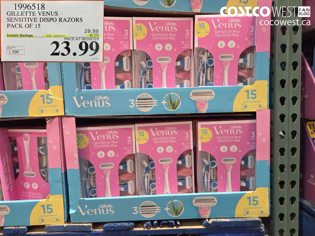 1996518 GILLETTE VENUS SENSITIVE DISPO RAZORS PACK OF 15 ($6.00 INSTANT SAVINGS EXPIRES ON 2026-05-31) $23.99
